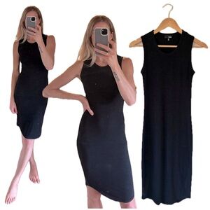 Wilfred Aritzia Black Knit Woven Crochet Sleeveless Contour Bodycon Midi Dress